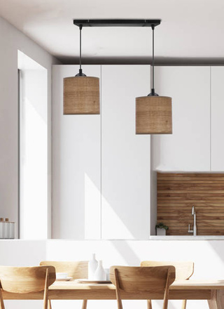 Lampa wisząca z abażurami Legno podwójna rattanowy abażur orzechowy nad stół