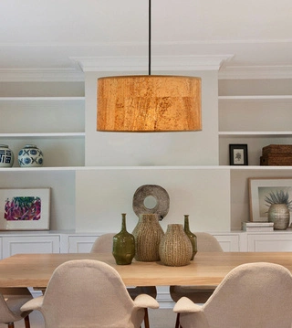 Lampa wisząca z abażurem Ecoline beżowa do salonu i jadalni
