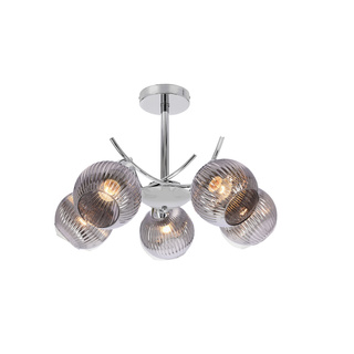 Lampa wisząca Vinoti kula szklany klosz grafitowy 5-punktowa do salonu E27