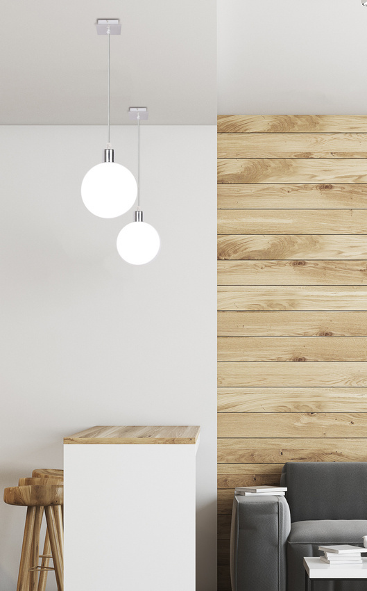 Lampa wisząca Oden kula szklana biała 15 cm pojedyncza do salonu