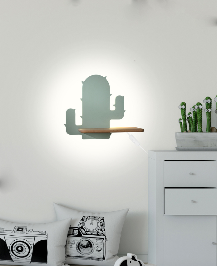 Kinkiet Cactus do pokoju dziecięcego z półką LED z włącznikiem
