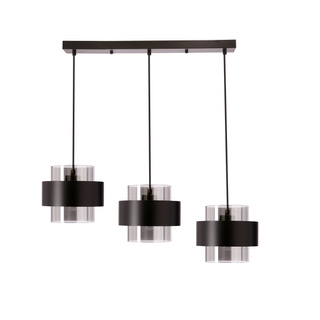 Lampa wisząca Spiega potrójna z kloszem szklanym dymionym czarna do salonu E27