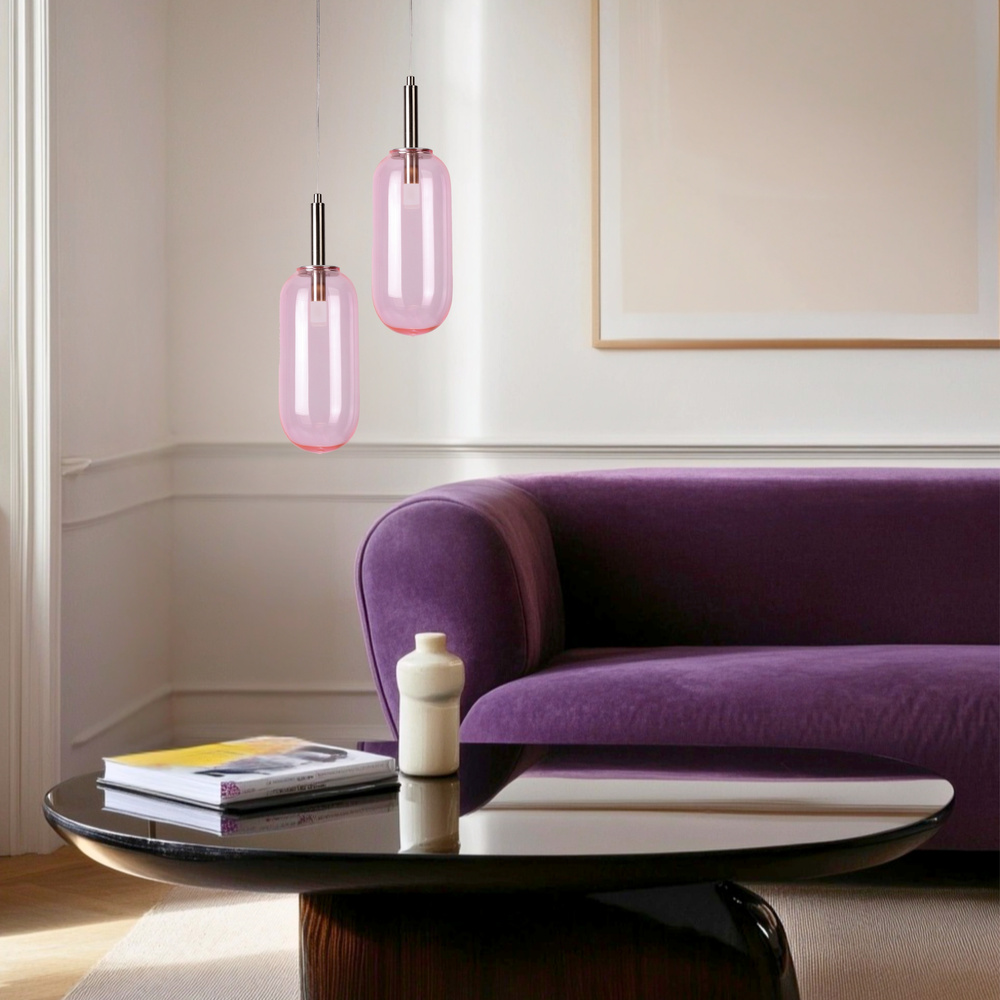 Lampa wisząca FIUGGI różowa - ze szklanym z podłużnym – minimalistyczna lampa LED nad stół