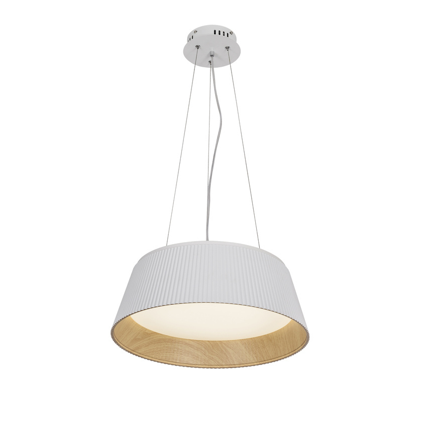 Lampa wisząca Umbria biało‐drewniana do salonu LED z kloszem 24W