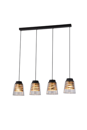 Lampa wisząca Fresno szklana czarno‑złota 4‑płomienna na belce do jadalni