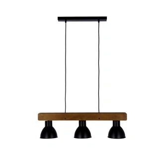 Lampa wisząca Vario potrójna nad stół czarna metalowo-drewniana 3xE27