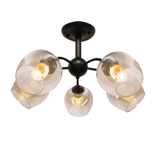 Lampa wisząca Breeze 5-punktowa z bursztynowym kloszem czarna metalowo-szklana