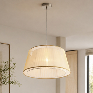 Lampa wisząca z abażurem Charlie 45cm beżowa klasyczna do salonu E27