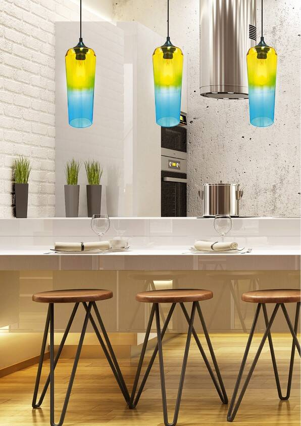 Lampa wisząca Eol szklana nad stół do salonu pojedyncza 1xE27 żółto-zielona