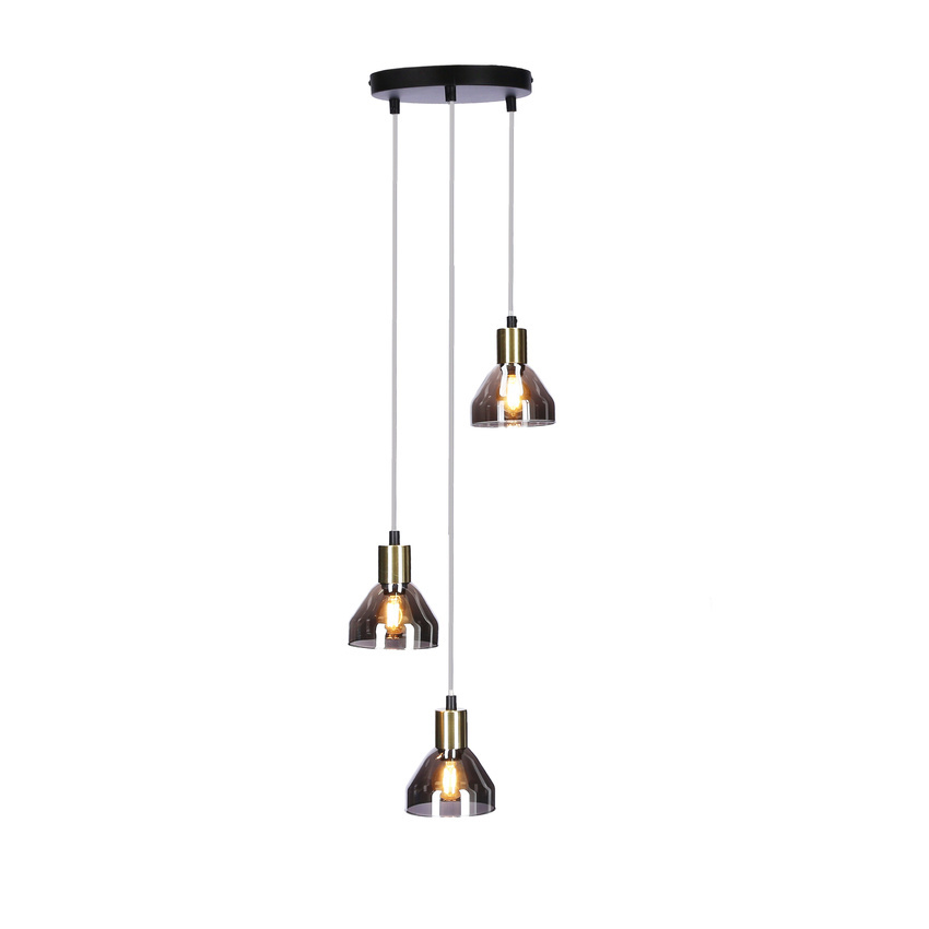 Lampa wisząca Gregory szklana potrójna czarno‐złota do salonu 3xE14