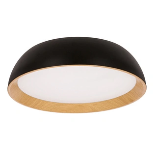 Plafon LED Calabria kwadratowy do salonu 40 cm czarny z drewnem akrylowy