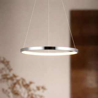 Lampa wisząca Lune okrągły ring chrom LED 18W regulowana do salonu