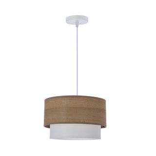 Lampa wisząca z abażurem Ruben tkaninowy fornir biało-orzechowy E27 do salonu