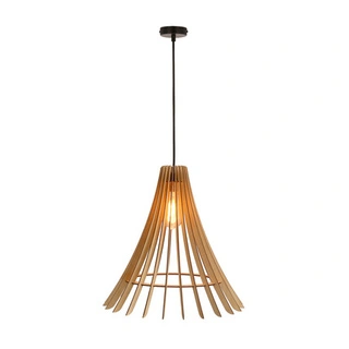 Lampa wisząca Eco pojedyncza z abażurem drewnianym do salonu E27