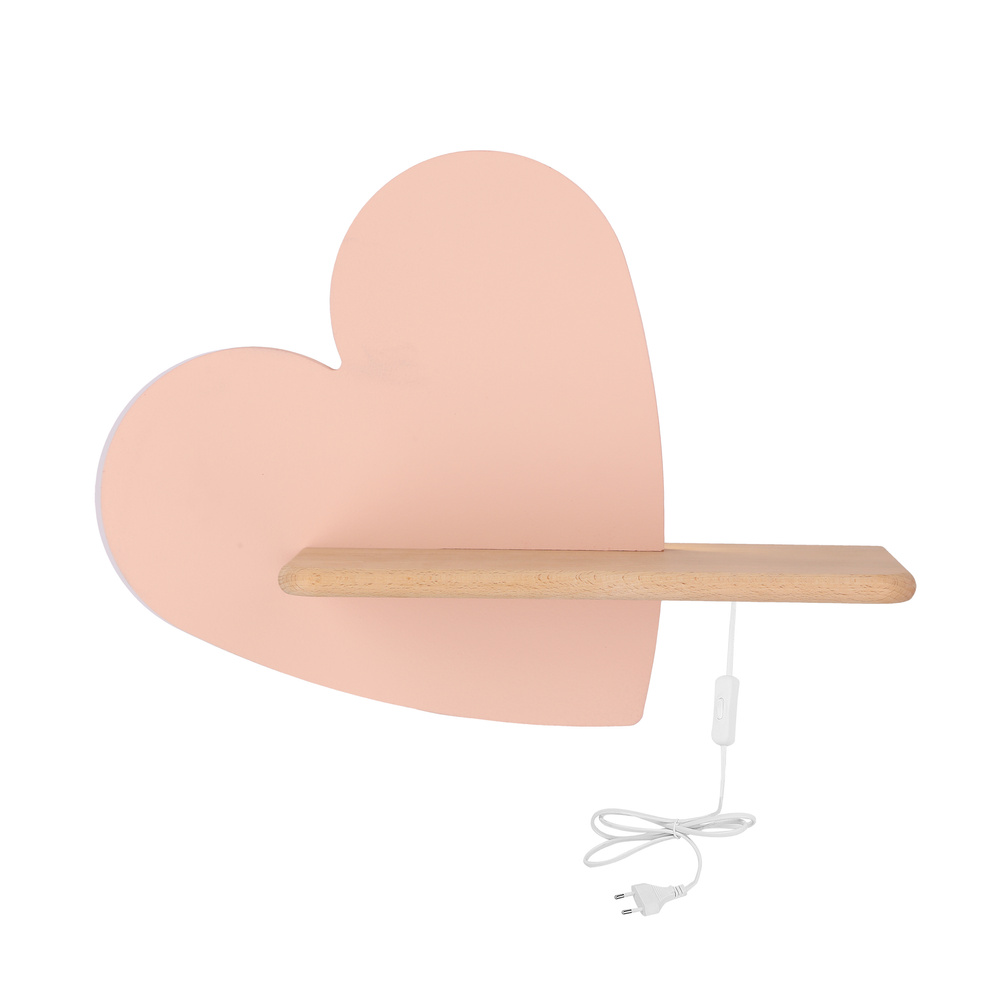 Kinkiet Heart do pokoju dziecięcego serce z półką LED zintegrowany różowy