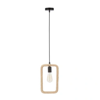 Lampa wisząca Ostor z prostokątnym abażurem czarno‑beżowa do salonu 1xE27