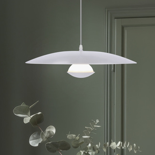 Lampa wisząca LUND 48 cm minimalistyczna – biały klosz talerz - skandynawska lampa do jadalni i salonu LED