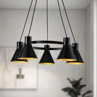 Lampa wisząca More czarno-złota metalowa 5-płomienna do salonu