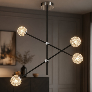 Lampa wisząca Apeti Paksos nad stół czarna z kloszamii kryształowymi