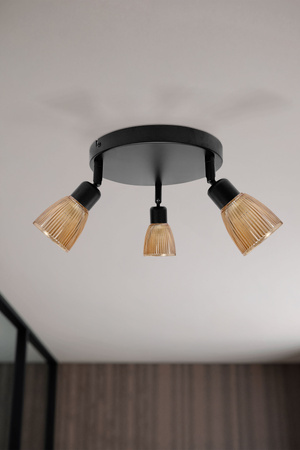 Lampa sufitowa AMCOS  czarna 3x40W E14 bursztynowe klosze nowoczesna oprawa sufitowa do salonu sypialni korytarza