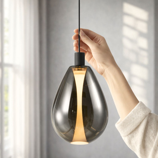 Lampa wisząca Denso 20 szklana czarna z kloszem dymionym nad stół do jadalni