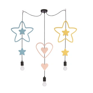 Lampa wisząca do pokoju dziecięcego Trio gwiazdki i serduszka czarna kolorowa 3xE27 MDF