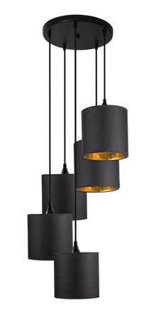 Lampa wisząca z abażurami Long czarna potrójna do salonu 5xE14
