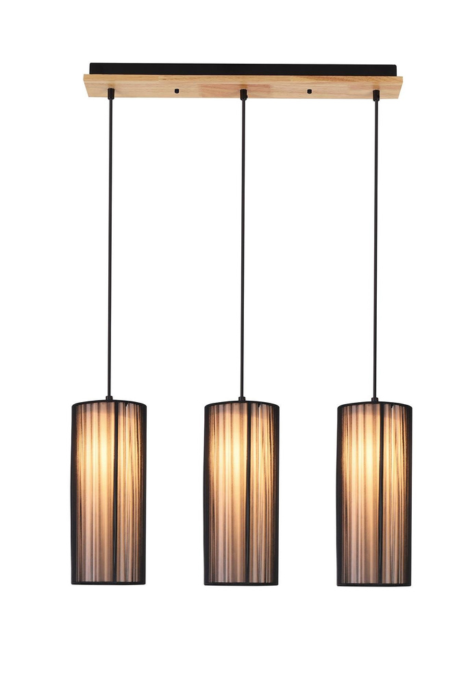 Lampa wisząca z abażurami Kioto nowoczesna czarna potrójna drewniana nad stół