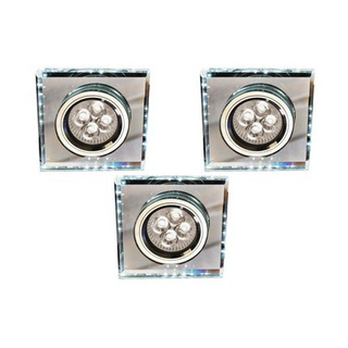 Oczko sufitowe kwadratowe szklane chrom LED dekoracyjne zestaw 3 sztuki