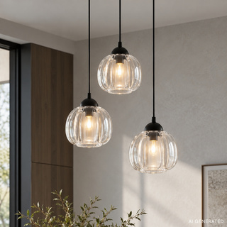 Lampa wisząca Valeria potrójna z szklanym kloszem czarna do salonu E27