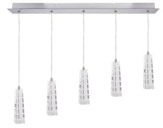 Lampa wisząca Emo chrom z kryształowymi kloszami na listwie 5-płomienna do jadalni