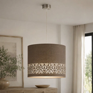 Lampa wisząca z abażurem Arabesca brązowa tkaninowa do salonu