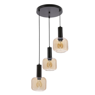 Lampa wisząca Linox potrójna z kloszem szklanym bursztynowym czarna do salonu