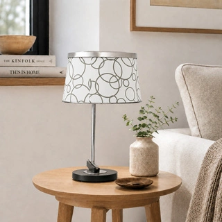 Lampka nocna Impresja biała chrom klasyczna z regulowanym abażurem