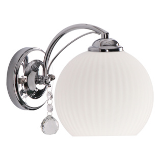 Kinkiet Sandrine szklany biały kula chromowy do salonu E27 1 płomień