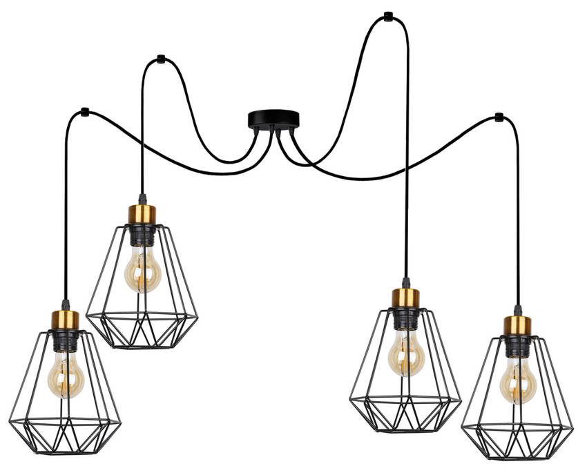 Lampa wisząca Primo P czarno-złota 4-płomienna metalowa do salonu