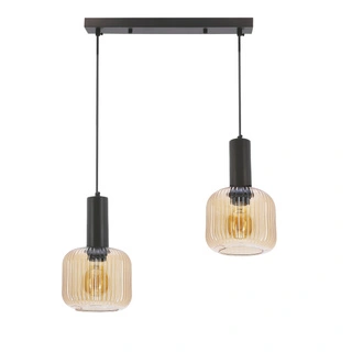 Lampa wisząca Linox podwójna szklane klosze bursztynowe do salonu E27