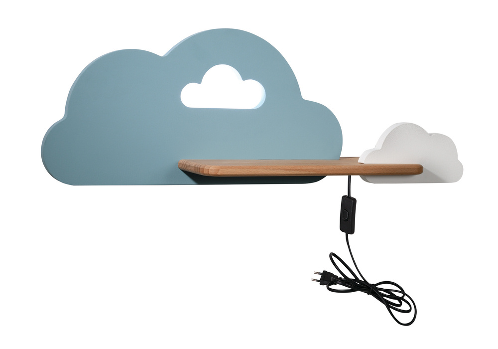 Kinkiet Cloud do pokoju dziecięcego z półką LED zintegrowany niebieski
