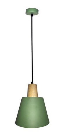 Lampa wisząca Faro zielona metalowa z drewnem do salonu pojedyncza E27