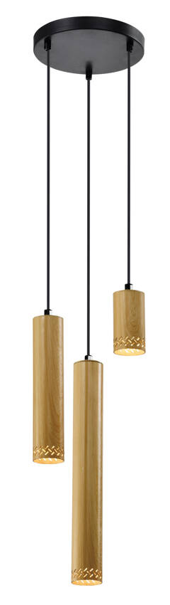 Lampa wisząca tuba Tubo czarna drewniana potrójna GU10 regulowana wysokość