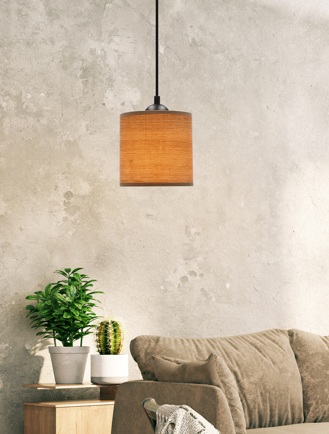 Lampa wisząca z abażurem Legno rattanowy orzechowy do salonu