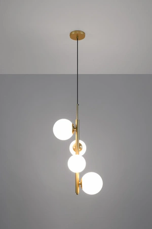 Lampa wisząca Cordel kule do salonu złoty mosiądz białe klosze 4x G9 LED