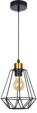 Lampa wisząca Primo druciany czarny klosz złote wykończenie 1xE27 do salonu