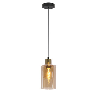 Lampa wisząca Doppio z kloszem bursztynowa pojedyncza metalowo-szklana