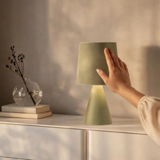 Lampka nocna Satti ceramiczna z abażurem szarozielona E14 klasyczna