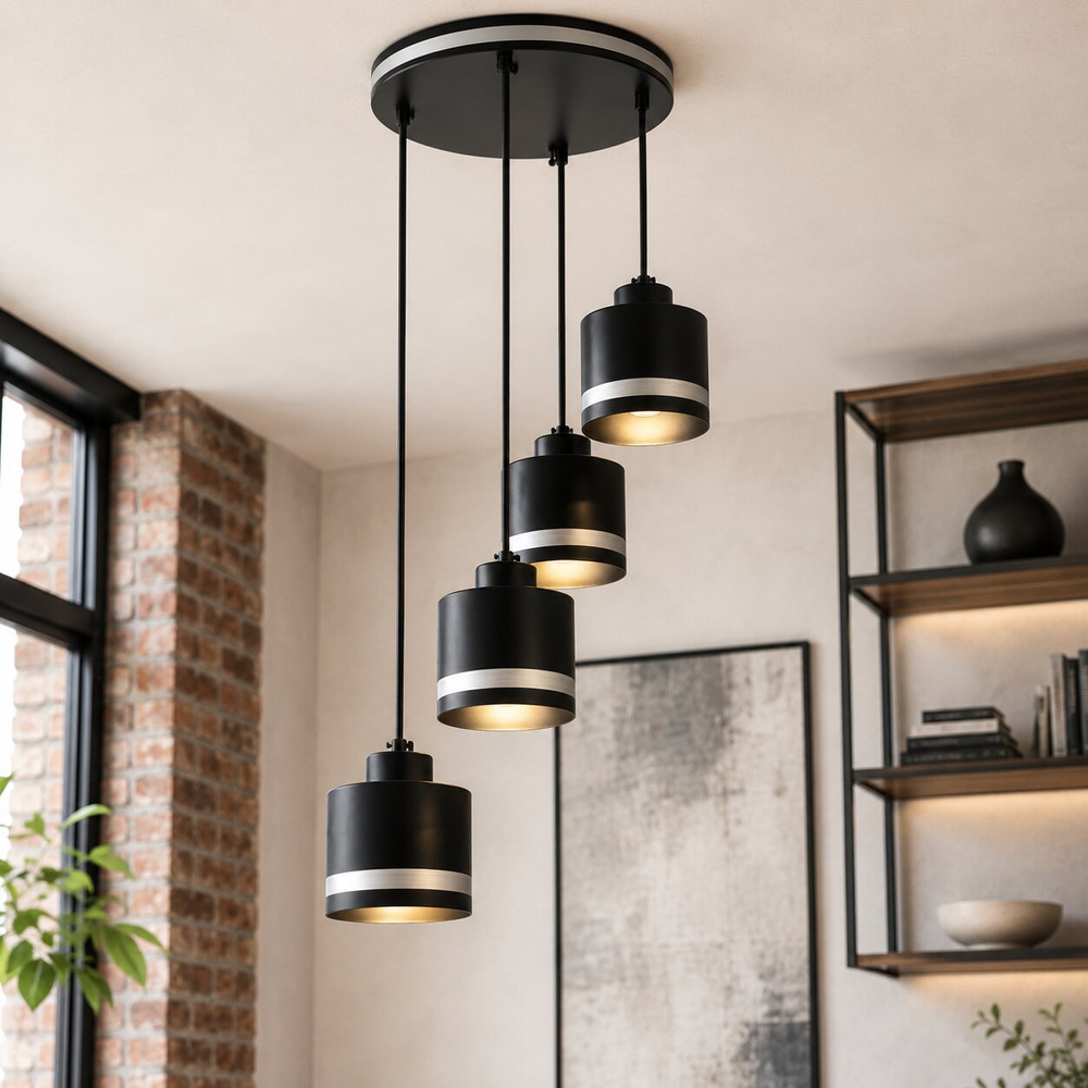 Lampa wisząca Wama czarna chrom 4-punktowa do salonu nad stół E27