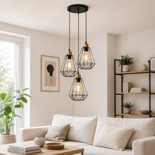 Lampa wisząca Primo potrójna druciana czarna metalowa do salonu E27