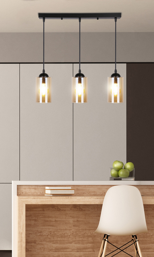 Lampa wisząca Bistro potrójna szklana nad stół do jadalni czarno brązowa