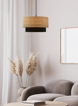 Lampa wisząca z abażurem Ritana beżowa z rattanowym abażurem do salonu