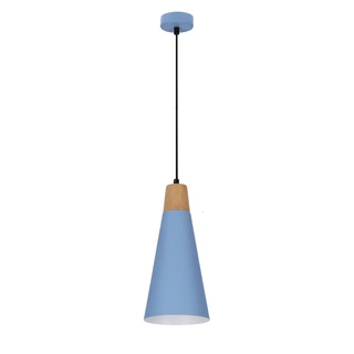 Lampa wisząca Faro niebieska metalowa z drewnem pojedyncza do kuchni E27